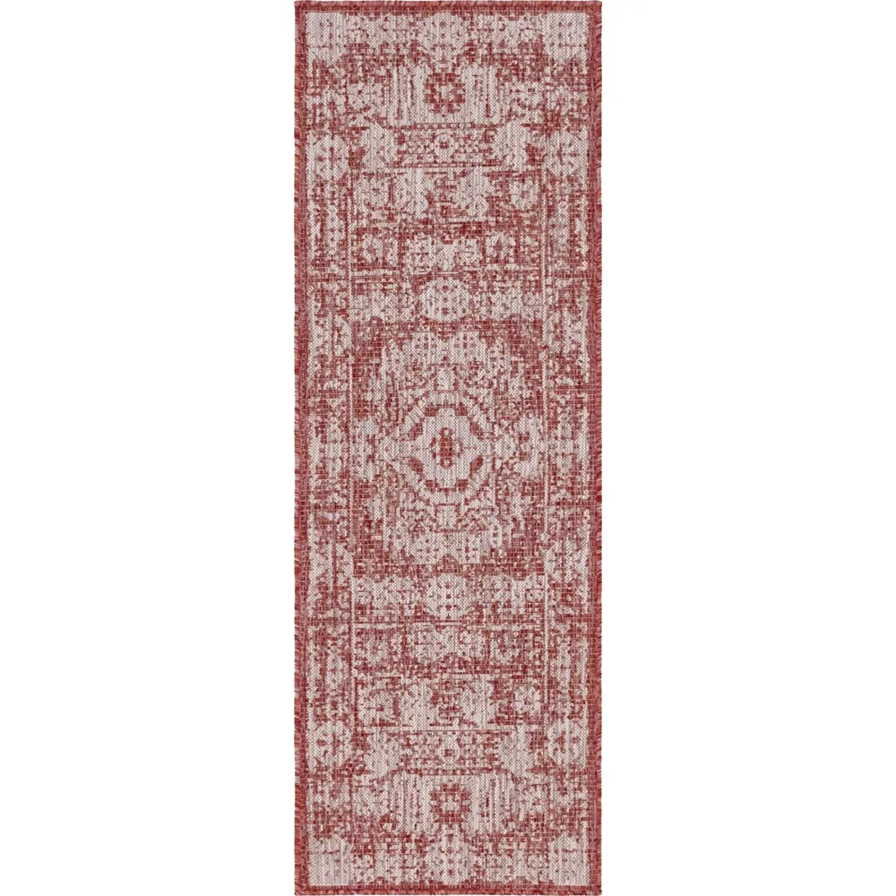 2′ x 6′ Gray and Rust Red Medallion Rectangular Outdoor Rug Runner