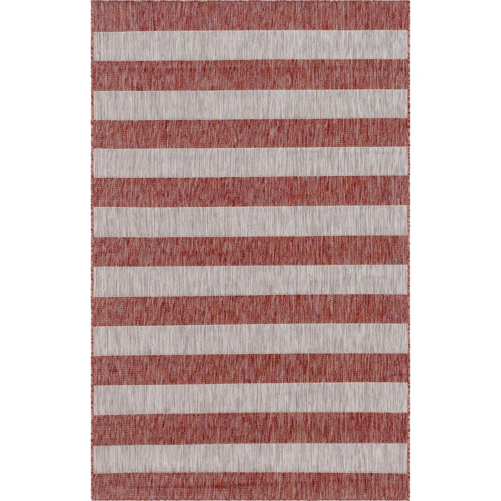 5′ x 8′ Rust Red and Gray Striped Rectangular Outdoor Area Throw Rug
