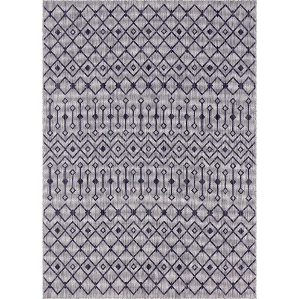 10′ x 13′ Gray and Black Geometric Rectangular Outdoor Area Throw Rug