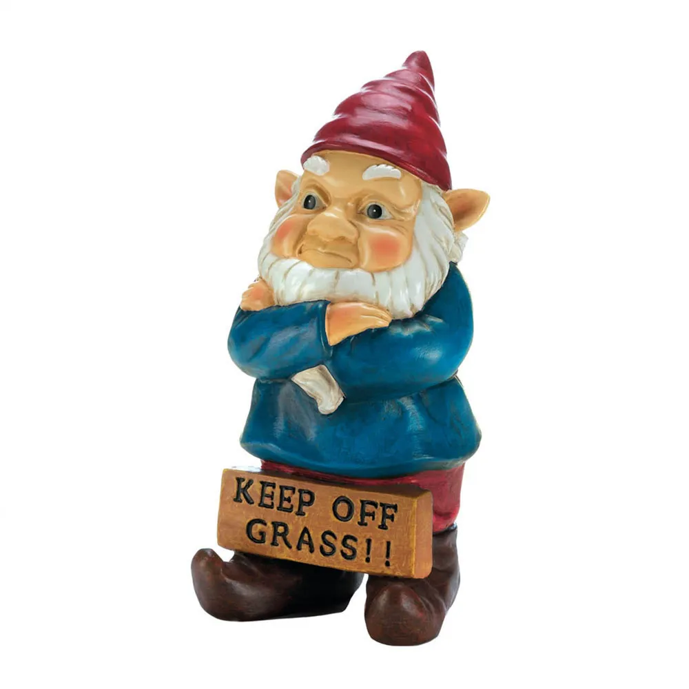 11.25″ Brown and Blue Keep Off Grass Grumpy Gnome Outdoor Statue