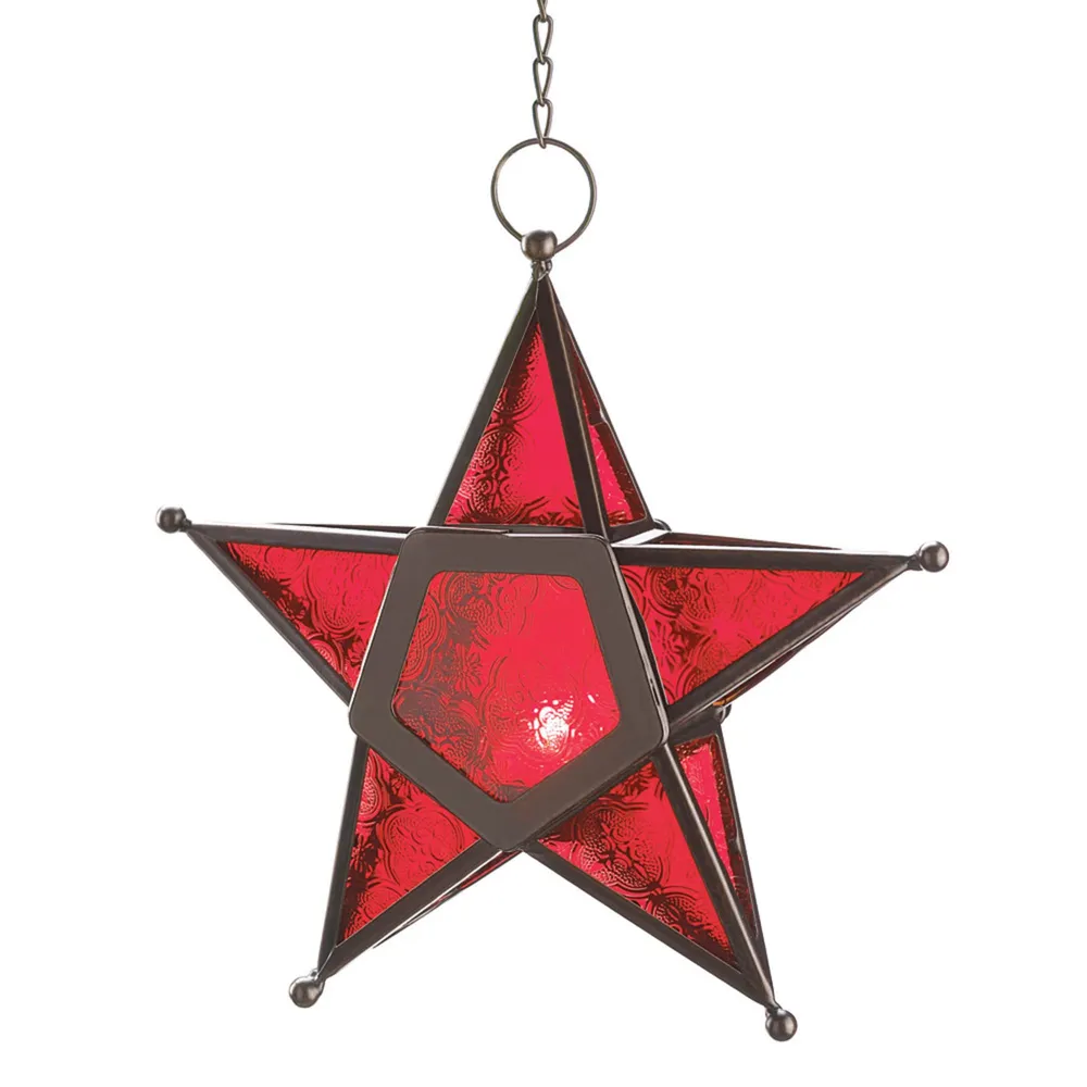 10.4″ Red and Black Glass Star Hanging Lantern