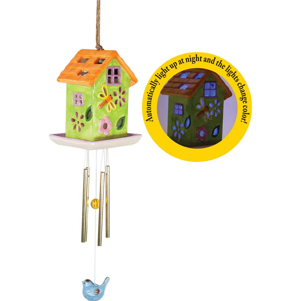 23″ Dragonfly House Ceramic Outdoor Patio Garden Wind Chime Solar Light