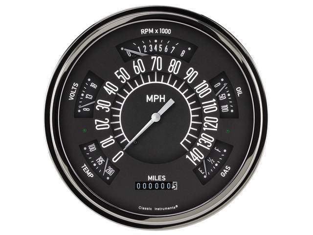 Custom 6 Gauge Instrument Cluster Assembly, Black Face Gauges