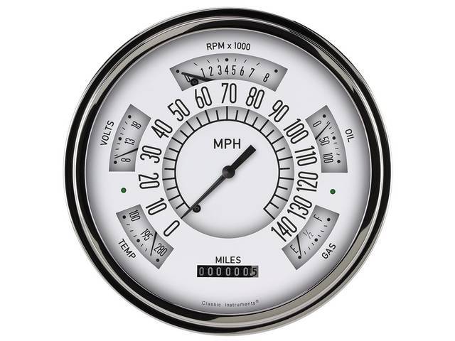 Custom 6 Gauge Instrument Cluster Assembly, White Face Gauges