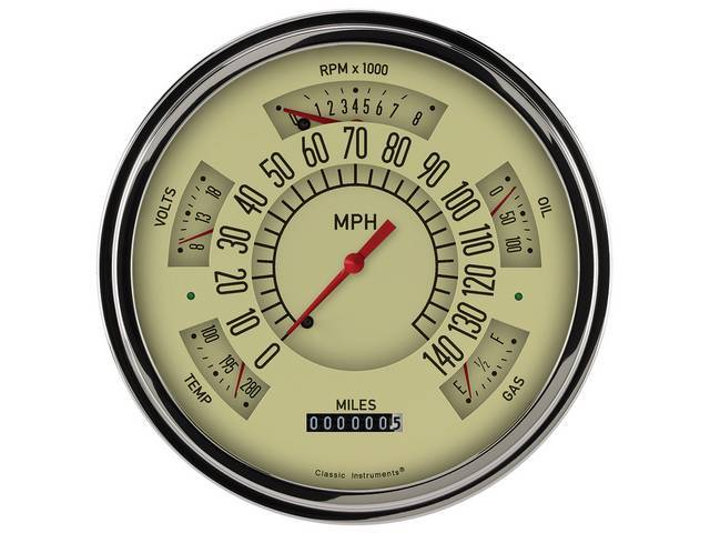 Custom 6 Gauge Instrument Cluster Assembly, Tan Face Gauges