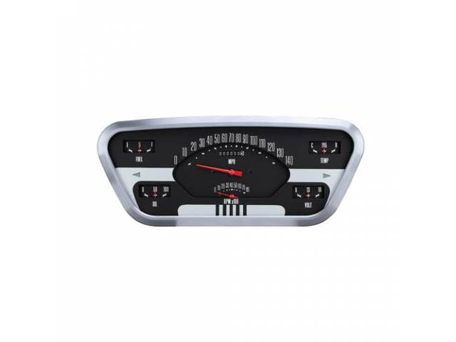 Custom 6 Gauge Instrument Cluster Assembly, OE Style Black and White Face Gauges