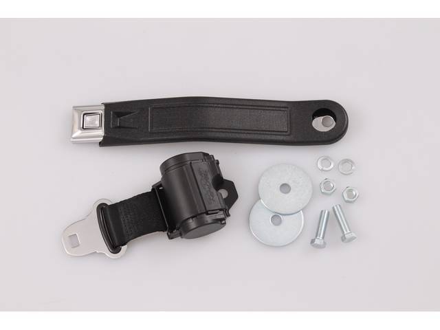 Retractable Lap Seat Belt, Push Button Style Buckle, black