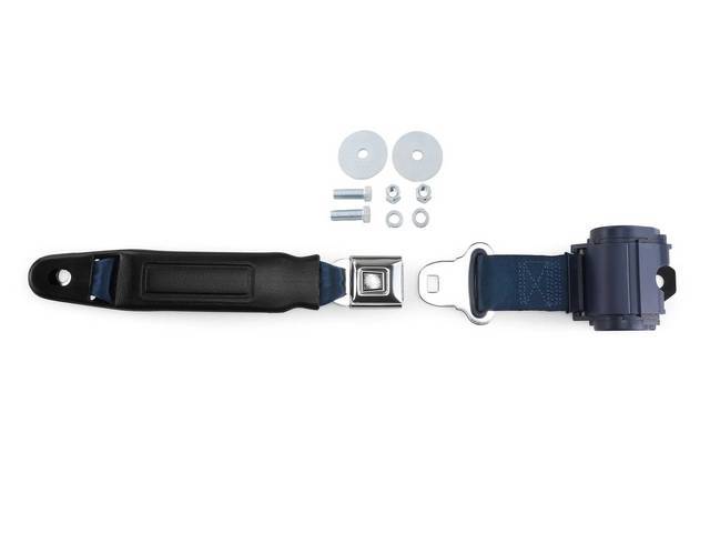 Retractable Lap Seat Belt, Push Button Style Buckle, Dark Blue