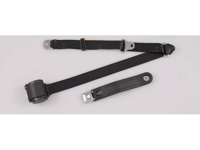 Retractable 3 Point Seat Belt, Push Button Style Buckle, black