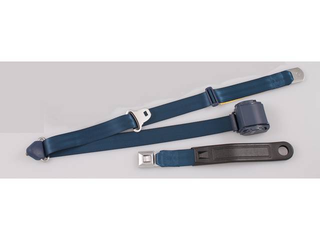 Retractable 3 Point Seat Belt, Push Button Style Buckle, dark blue