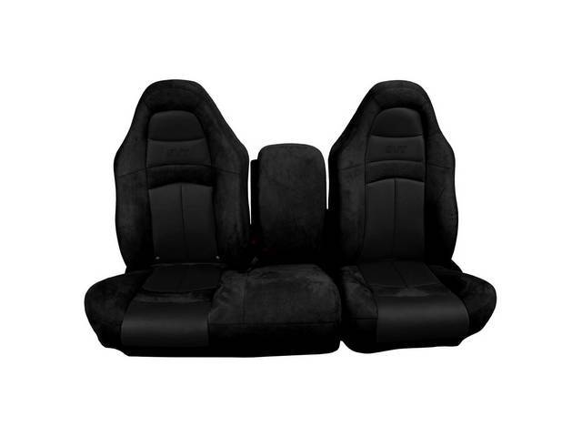 Front Split Bench Upholstery Set, SVT Lightning, Charcoal Black UniSuede with Ebony Basketweave Leather,SVT logo