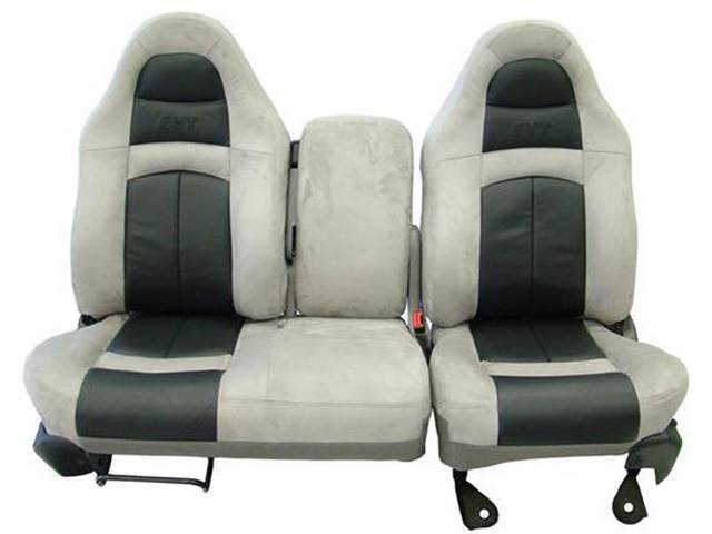 Front Split Bench Upholstery Set, SVT Lightning, Dark Gray Unisuede with Ebony Basketweave Leather,SVT logo
