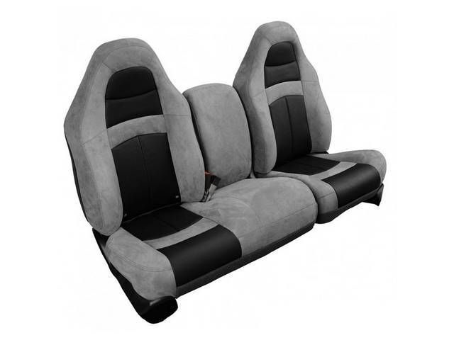 Front Split Bench Upholstery Set, SVT Lightning, Dark Gray Unisuede with Ebony Basketweave Leather,No logo
