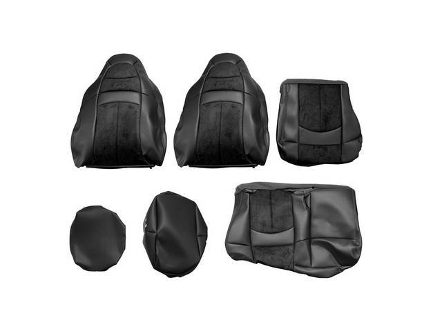 Front Split Bench Upholstery Set, SVT Lightning, Ebony vinyl with Charcoal Black UniSuede Insert,SVT logo