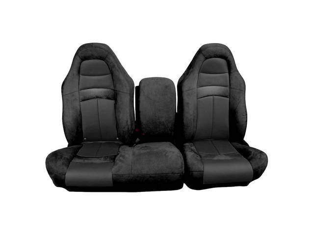 Front Split Bench Upholstery Set, SVT Lightning, Ebony vinyl with Charcoal Black UniSuede Insert,No logo