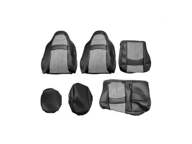 Front Split Bench Upholstery Set, SVT Lightning, Ebony vinyl with Medium Gray Unisuede Insert,No logo