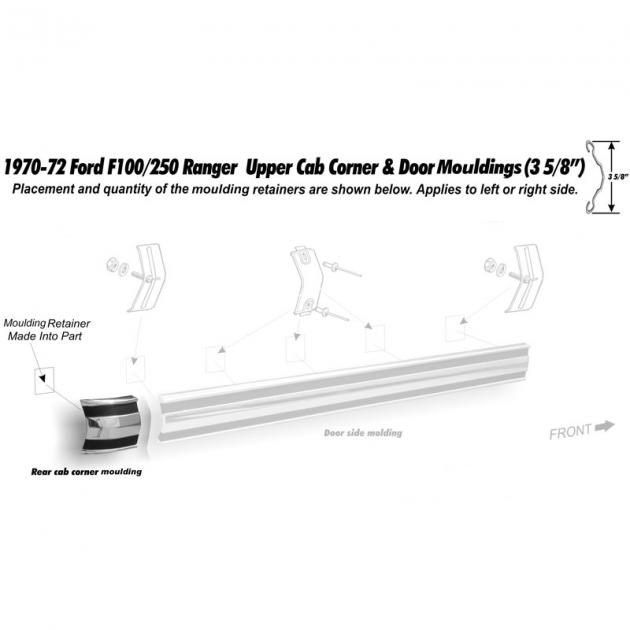 Dennis Carpenter Cab Rear Corner Upper Side Molding - 1970-72 Ford Truck D0TZ-10423B56-A