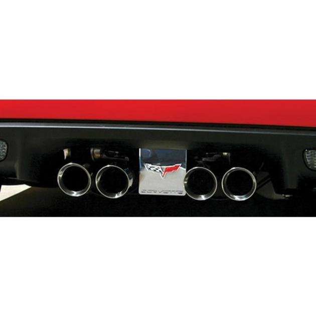 Corvette Exhaust Filler Plate W/NPP Exhaust, Billet Chrome & C6 Logo, 2008-2013