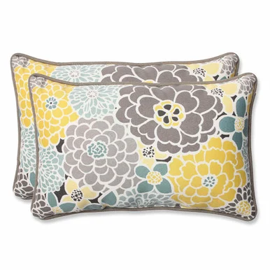 Flor Grande Outdoor Patio Lumbar Throw Pillows – 18.5″ – Yellow and Gray – Set of 2