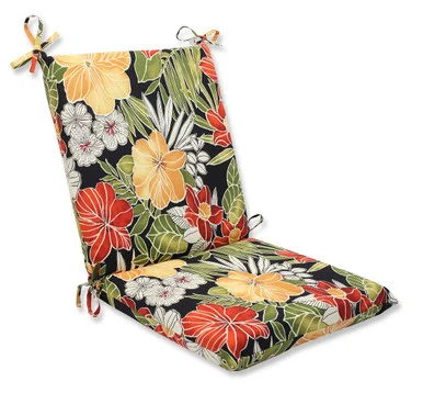 Floral Outdoor Patio Seat Cushion with Ties – 36.5″ – Green and Black