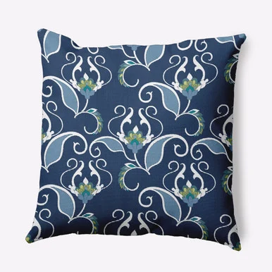 Floral Throw Pillow – 18″ – Blue and White