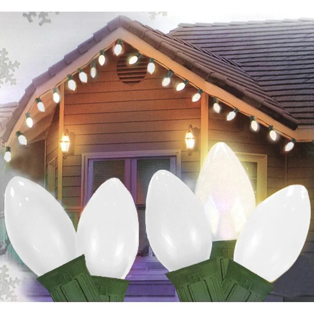 25-Count Opaque Clear White C9 Christmas Lights – 25 ft Green Wire
