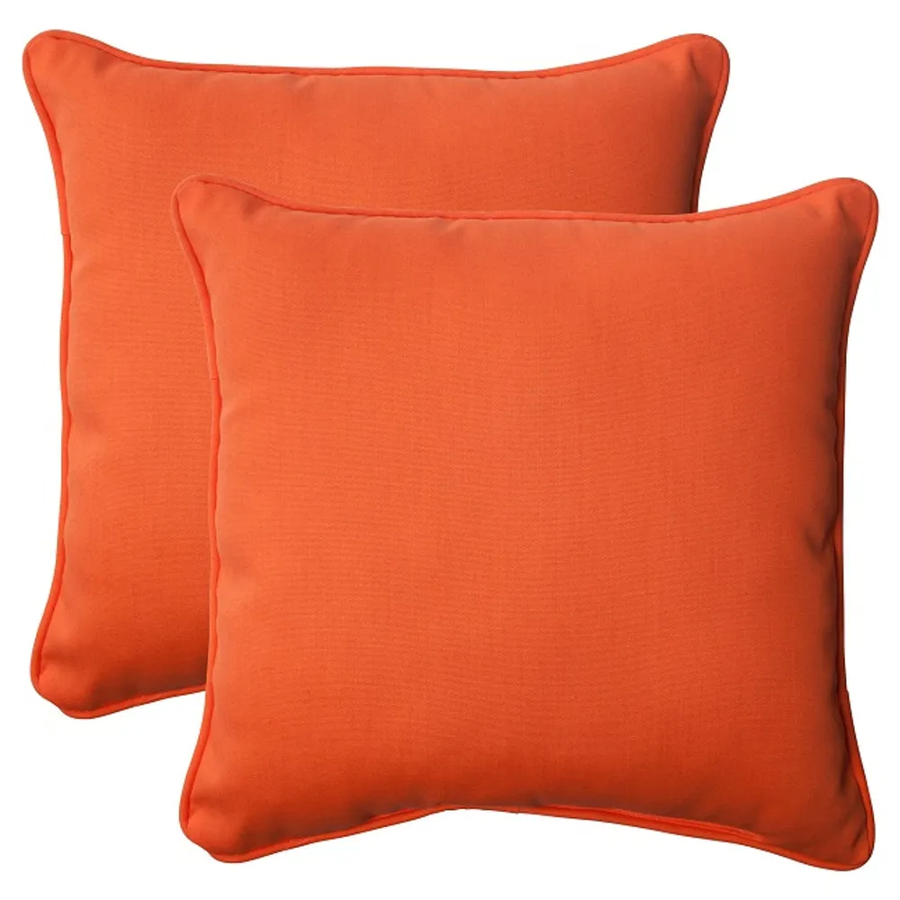 Solid Outdoor Patio Square Corded Throw Pillows – 18.5″ – Orange – Set of 2