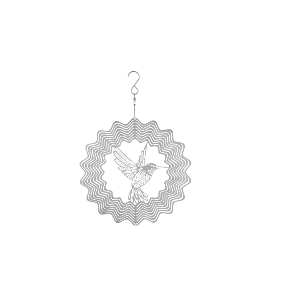 8″ Silver Tone Hummingbird Steel Wind Spinner