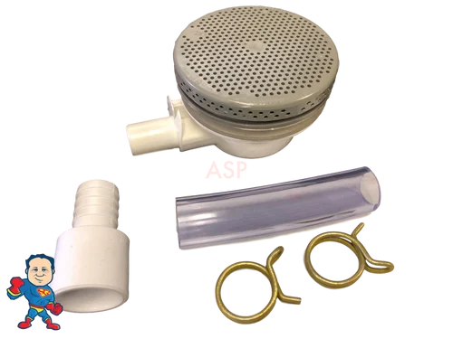 Gray Lo-Pro Bottom Drain Kit w/ Conversion, 3/4″ Barb Elbow, 3-1/2″ Face – Hot Tub Floor Drain