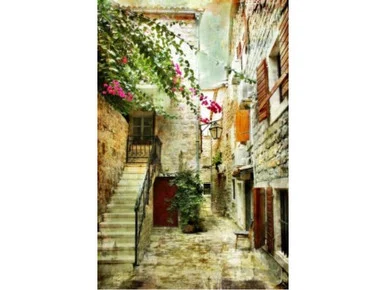 Green and White Quiet Courtyard Outdoor Canvas Rectangular Wall Art Decor 40″ x 30″