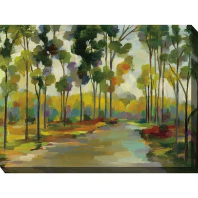Green and Yellow Distant Forest Outdoor Canvas Rectangular Wall Art Decor 40″ x 30″