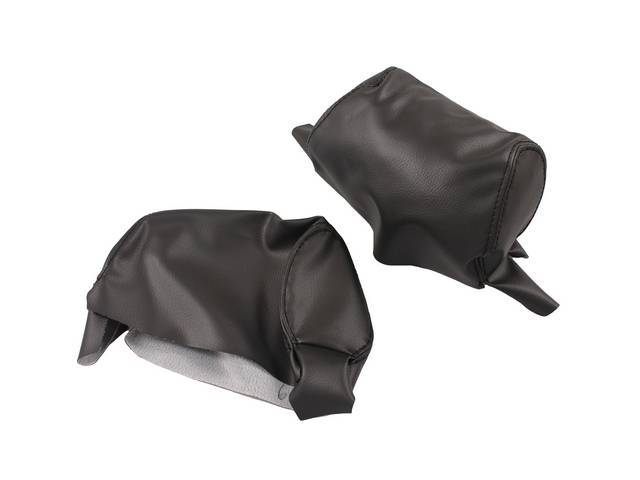 Headrest Covers, Front Seat Back, Sport R, Charcoal Black Vinyl and Charcoal Black UniSuede, Black Stitching