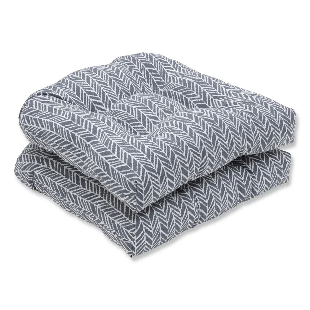 Geometric Tufted Outdoor Patio Wicker Seat Cushions – 19″ – Gray and White – Set of 2