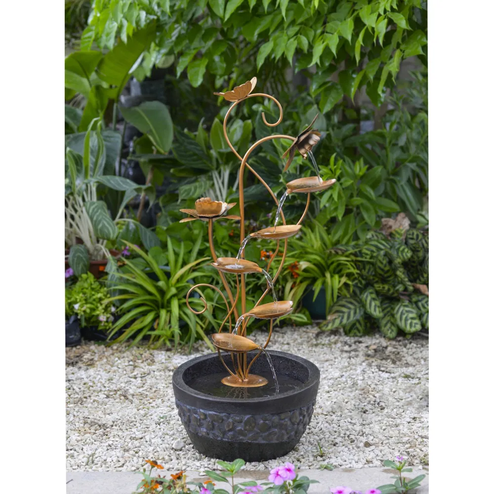 35″ Graceful Multi-Tier Modern Floral Leaf Outdoor Patio Garden Water Fountain