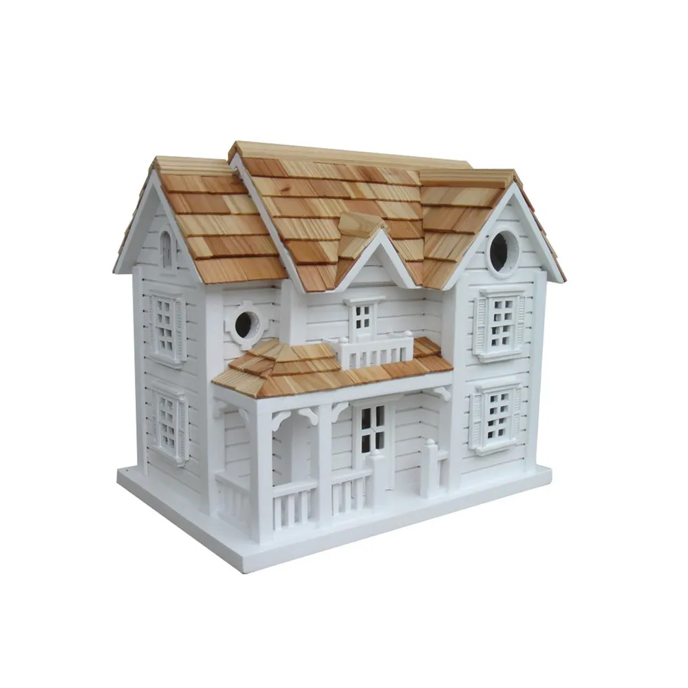 11.5″ White and Brown English Country Home Inspired Outdoor Garden Birdhouse
