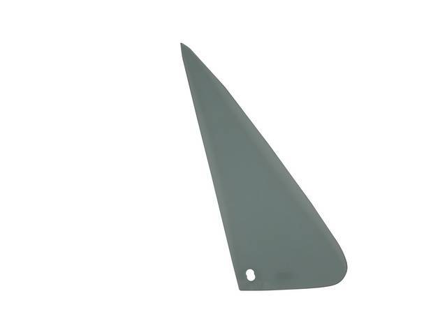 Vent Window Glass, RH / Passenger Side Green Tinted, no date codes / markings, reproduction