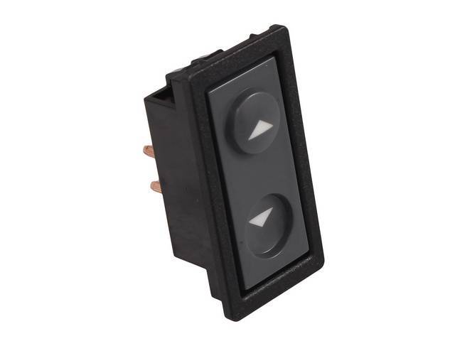Power Window Control Switch Assy, rectangular base, 1 button, gray switch w/ black bezel, RH or LH, repro
