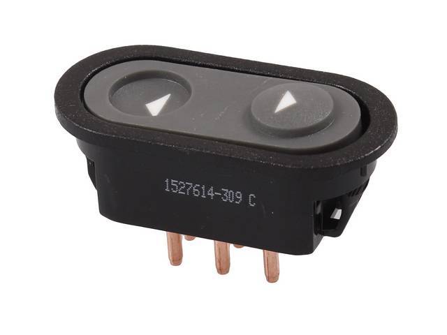 Power Window Control Switch Assembly, oval base, 1 button, gray switch w/ black bezel, RH or LH, reproduction