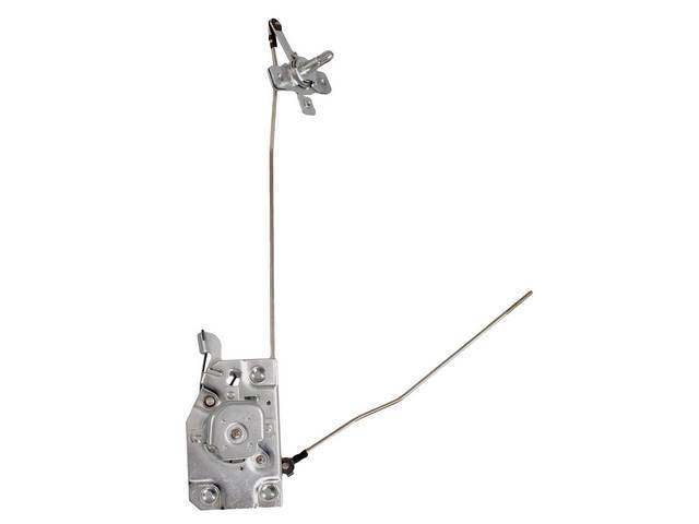 Front Door Latch Assembly, LH, incl rod, retainer clips and long shaft relay, reproduction