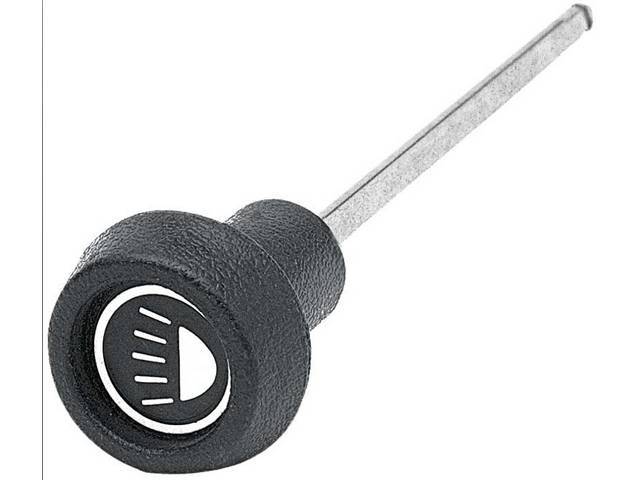 Headlight Switch Knob and Rod, Black w/ GM Style headlamp symbol, reproduction