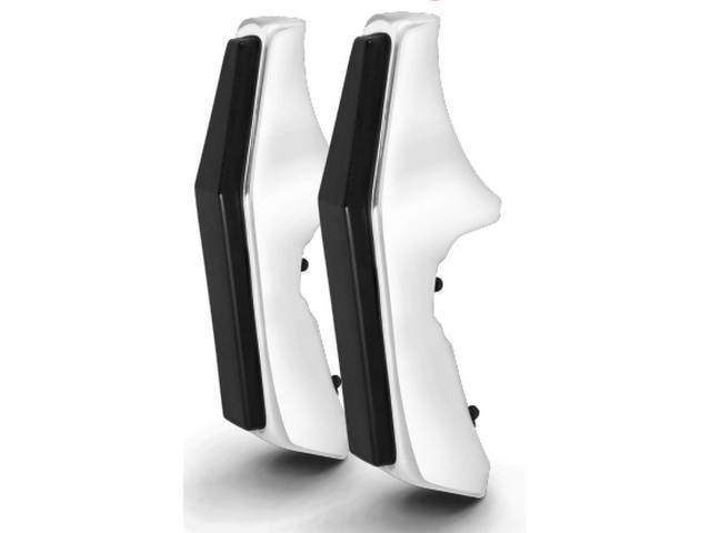 Front Bumper Guard, RH and LH, Show Quality Chrome finish with black guard pads, includes mounting hardware, reproduction