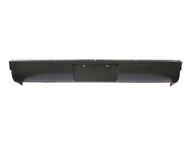 Steel Rear Roll Pan, with license plate pocket, with license lights, repro