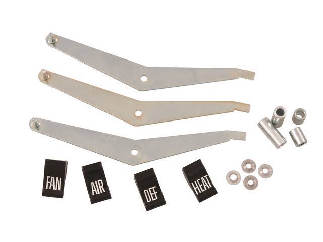 Heater Control Lever and Knob Kit, Incl 3 levers, 4 knobs and attaching hardware, reproduction