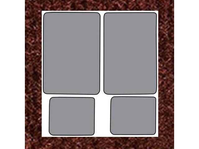 FLOOR MATS, Carpet, cut pile, Claret / Dark Red (darkest red available), 4-piece set, repro
