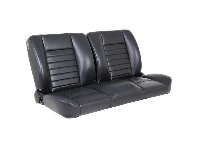 TMI Pro Classic Series, Cruiser Collection Split Back Bench Complete Seat, Black vinyl / blue stitching