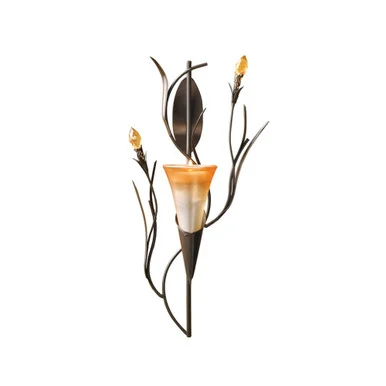 Lilies Candle Wall Sconce – 12.5″ – Bronze Tone and Yellow
