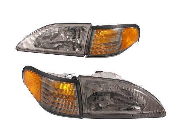 Head Light Kit, Cobra Smoke Style, Rh And Lh, Incl (2) Smoke Head Lights, (2) Smoke Side Marker Lights, W/ Amber Reflector, Designed To Work With Factory Wiring And Bulbs