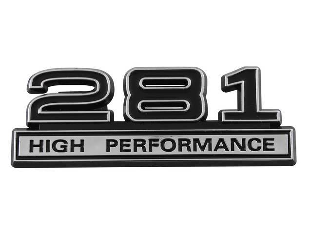 Ornament, Fender / Trunk Lid, 281 High Performance, In Plastic, Black Plastic W/ Chrome And Black Insert
