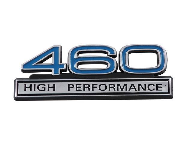 Ornament, Fender / Trunk Lid, 460 High Performance, In Plastic, Black Plastic W/ Chrome And Blue Insert