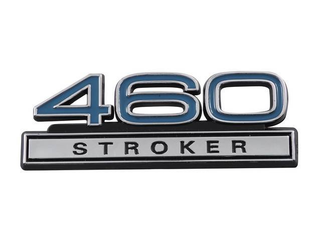 Ornament, Fender / Trunk Lid, 460 Stroker, In Plastic, Black Plastic W/ Chrome And Blue Insert